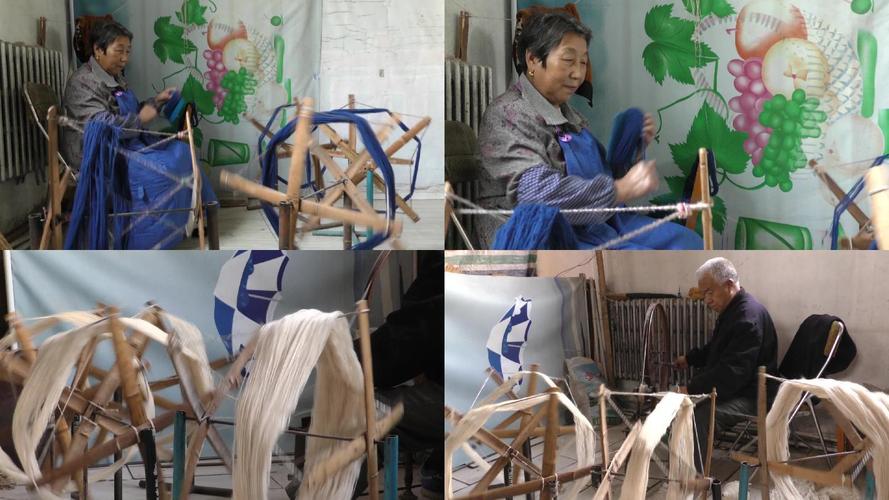 木质老式纺车 纺车纺线 纺织织机 文化传承  手艺 传统纺织品纺织工业